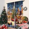 Set Of 2 Flat Printing Christmas Curtain Village Versatile Durable Polyester Without Electricity Festive Holiday Use