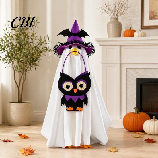Holiday Party Goose Decoration Halloween Ghost Costume, Wizard Hat, Cape, Pumpkin Candy Non-woven Fabric Bag, Outdoor Yard for Statue or Garden