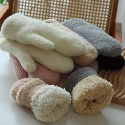2020Winter Women Wool Cashmere Knitted Gloves Warm Mitten Winter Plus Velvet Thicken Double Layer Plush Full Finger Driving Gloves