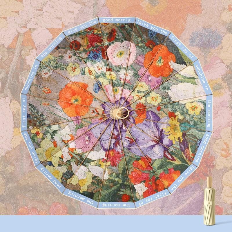 

Luxury Oil Painting Umbrella Color Coating Upf50+ Uv Protection Sun Umbrellas For Women Elegant Folding Rain Sunshade Parasol full-fiber&16K