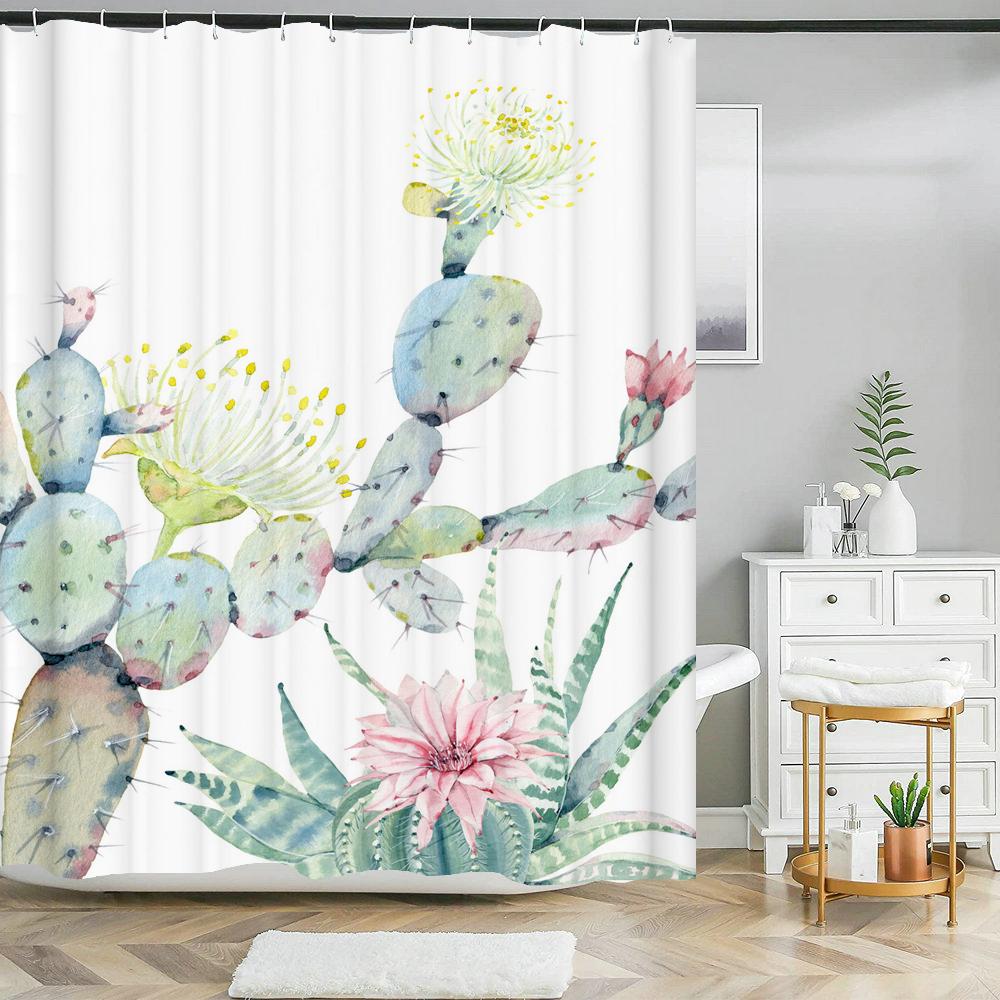 High Quality Green Plant leaves Fabric Shower Curtain Waterproof Monstera leaf Bath Curtains for Bathroom Decor with Hooks