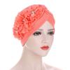 Three Flower Decal Design Turban Hat Elastic Hijab Cap Hair Loss Cover Headwear