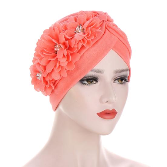 Three Flower Decal Design Turban Hat Elastic Hijab Cap Hair Loss Cover Headwear