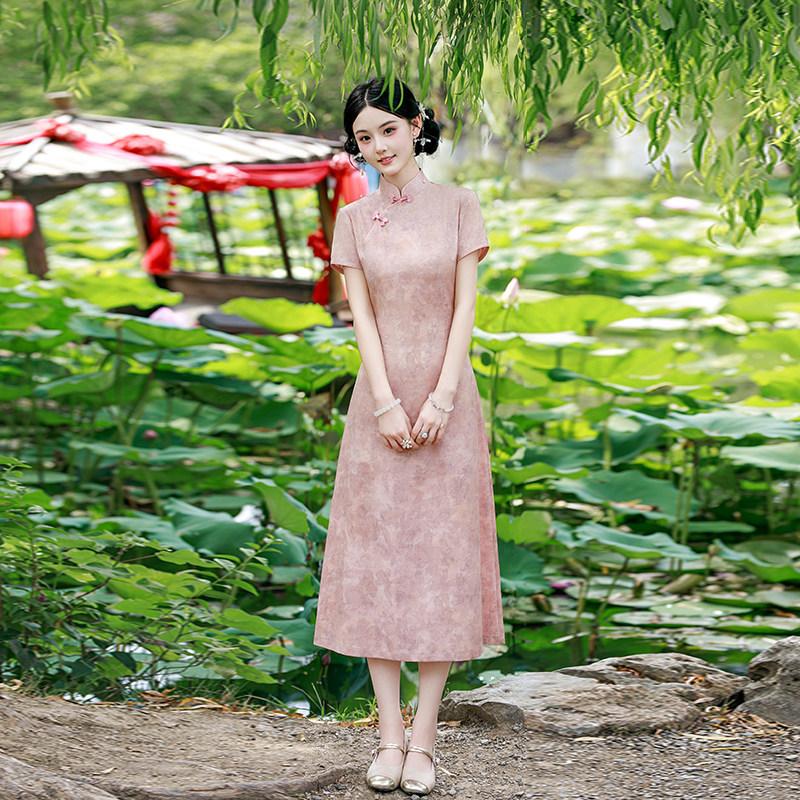 Pink national style new Chinese Suzhou cheongsam improved young 1011 new women's high-end daily dress summer