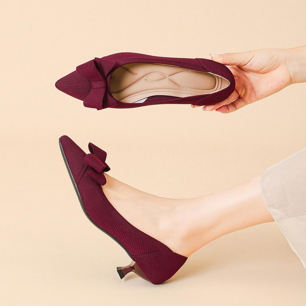 Dámské Velké Velikosti Jarní Jehlové Podpatky Boty se Špičatou Špičkou Letní Ležérní Mašle Jednobarevné Boty na Vysokém Podpatku 34-43