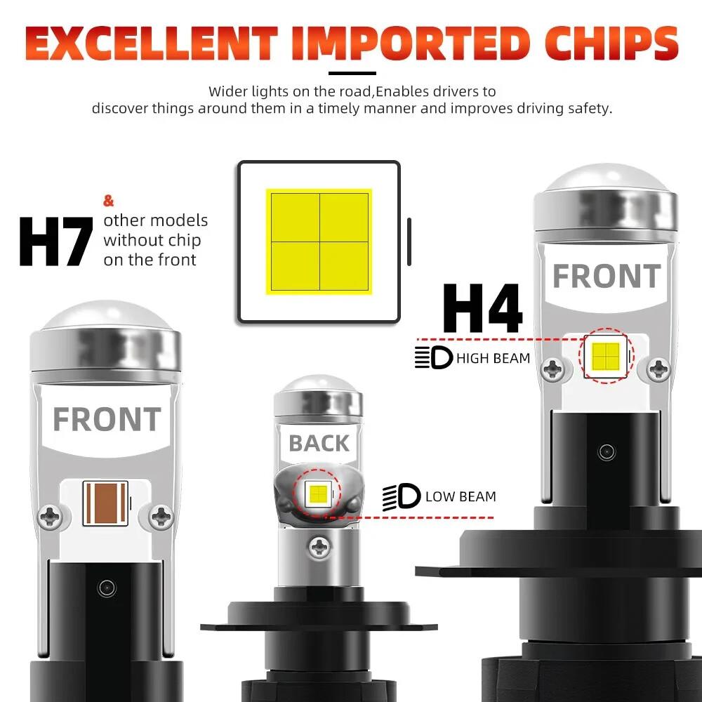 Y6 Projector Lens H4 White LED High/Low Beam Headlight Bulbs (universal)
