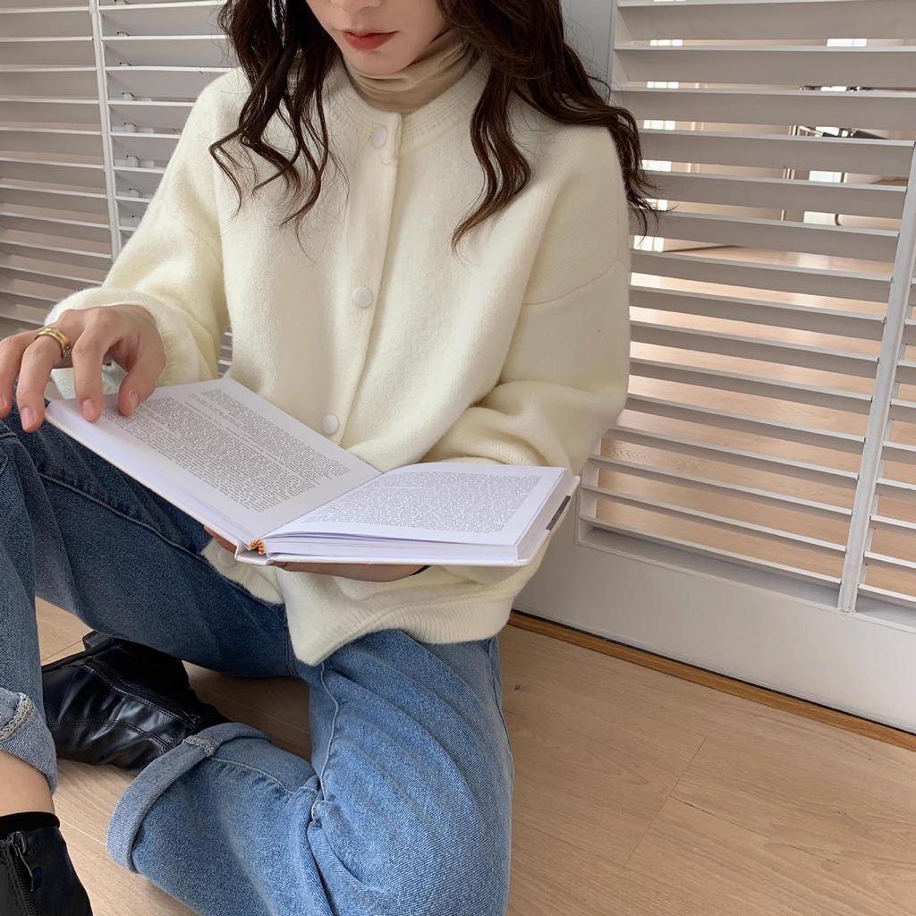 Women's Pink Korean-Style Loose Fit Cardigan - Soft, Long-Sleeved, Perfect for Autumn and Winter