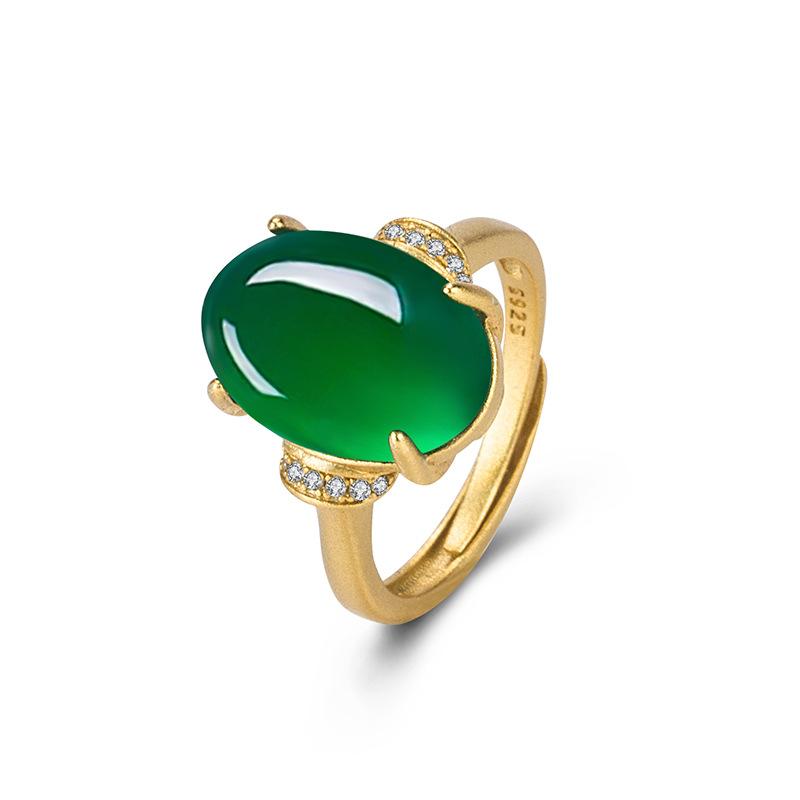 Anelli Apribili Regolabili in Oro Giallo 18k con Pietra Naturale di Smeraldo per Matrimonio Fidanzamento Festa Regali per Fidanzata&Moglie
