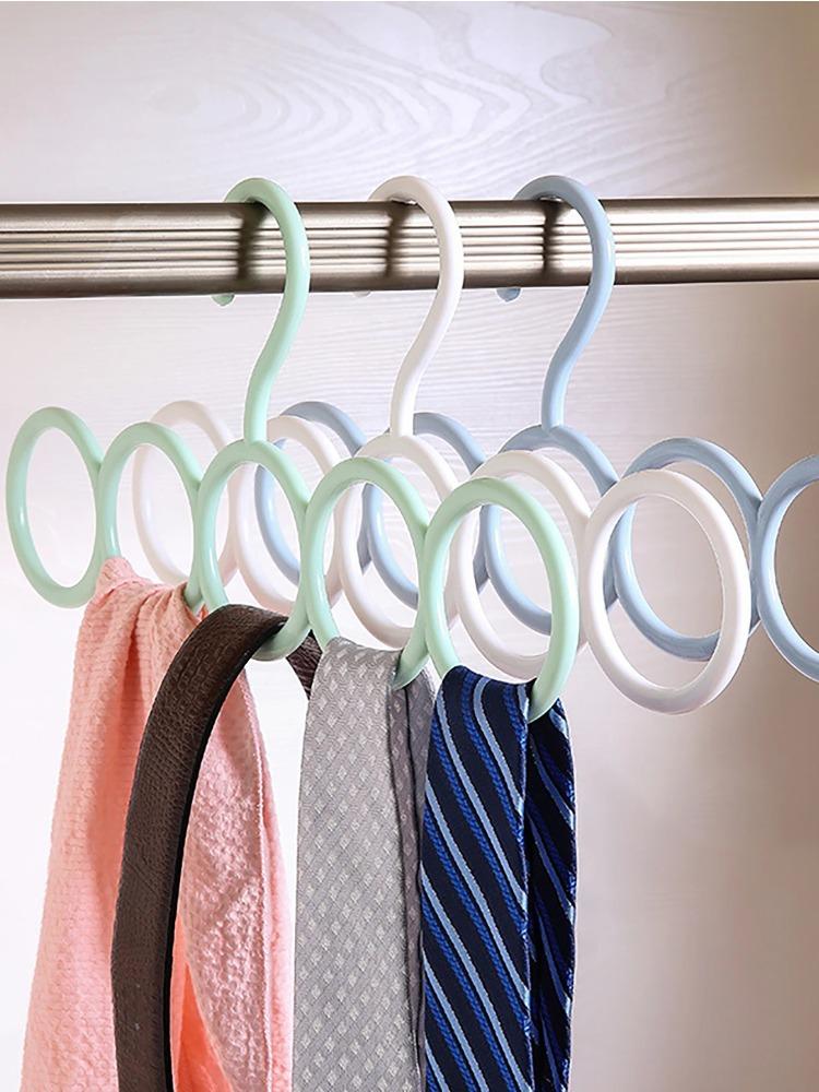 5pcs Plastic Solid Pants Hanger Multifunctional Hanger Circle Space Saving Ties Scarf Socks Storage Hanger Laundry Drying Rack