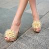 Fashion High-Heeled Shoes Lady Glitter Slides Square Heel Slippers Women Summer Fashion Low Peep Toe Flower Pantofle Jelly Block Luxury
