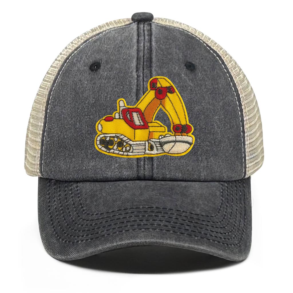 Cartoon Excavator Embroidery Mesh Cap Snapback Trucker Hat Caps For Man Washed Cotton Unisex Adjustable Mesh Cap