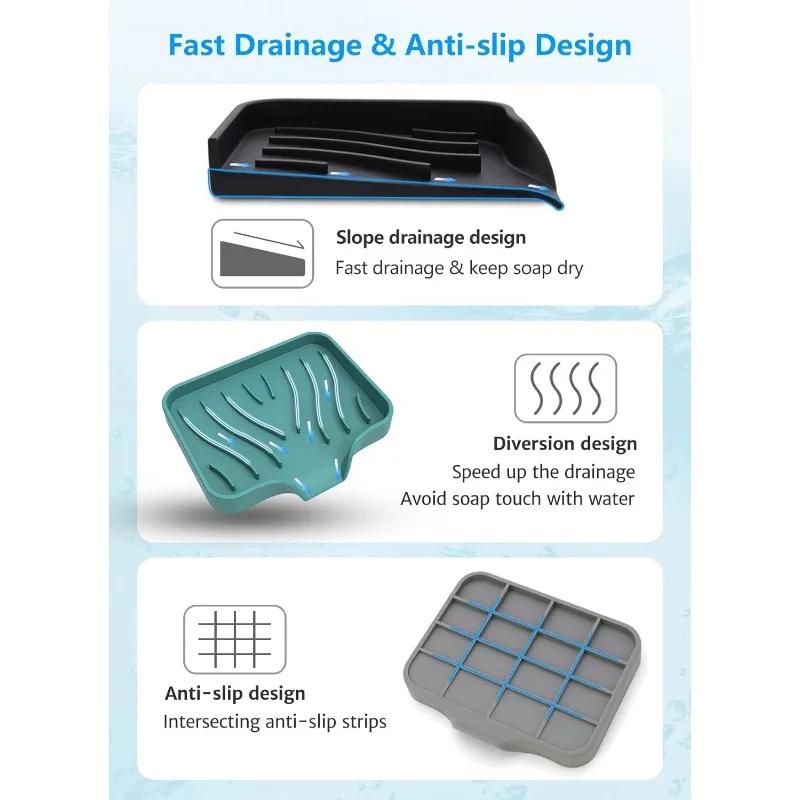 Soft Silicone Soap Holder Easy To Clean Soap Tray Free Punch Drain Rack Anti-slip Sink Tray  for Shower Bathroom Kitchen Tool