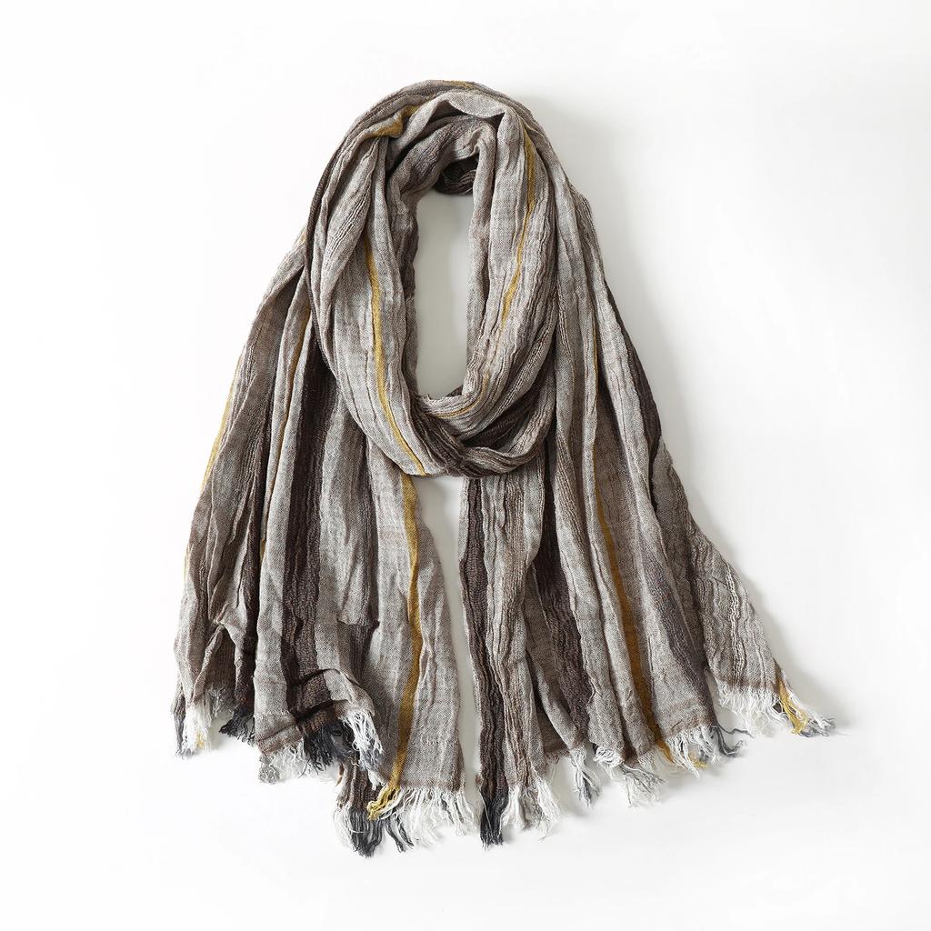 Fashion Men Cotton Linen Striped Scarf