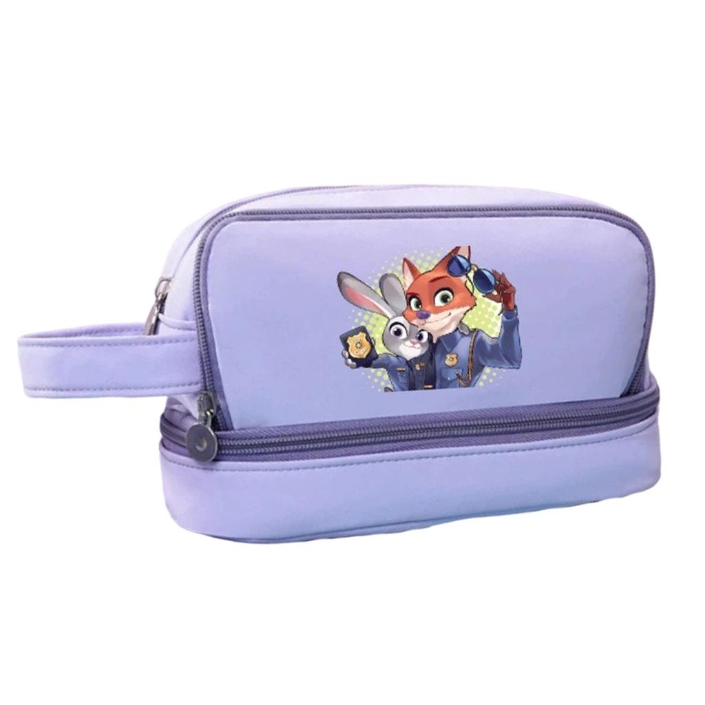 Cartoon Print Three-Layer Large Capacity Pencil Case, Student Stationery Storage Bag