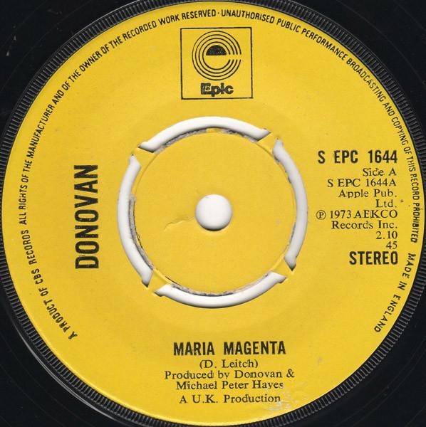 

7inch Record DONOVAN - Maria Magenta SEPC1644 Epic 1973 UK Rock Used