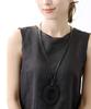 [VINGTAINE] Circle Plate Long Leather Necklace, Sophisticated Black, Elegant Casual Fashion C3270-
