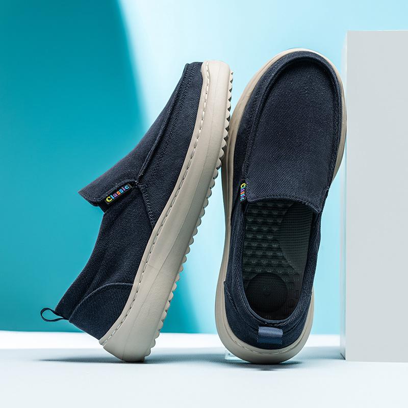 New Men Canvas Casual Shoes Breathable Soft Cloth Sneakers Non Slip Rubber Sole Lightweight Daily Walking Fashion Flat Footwear