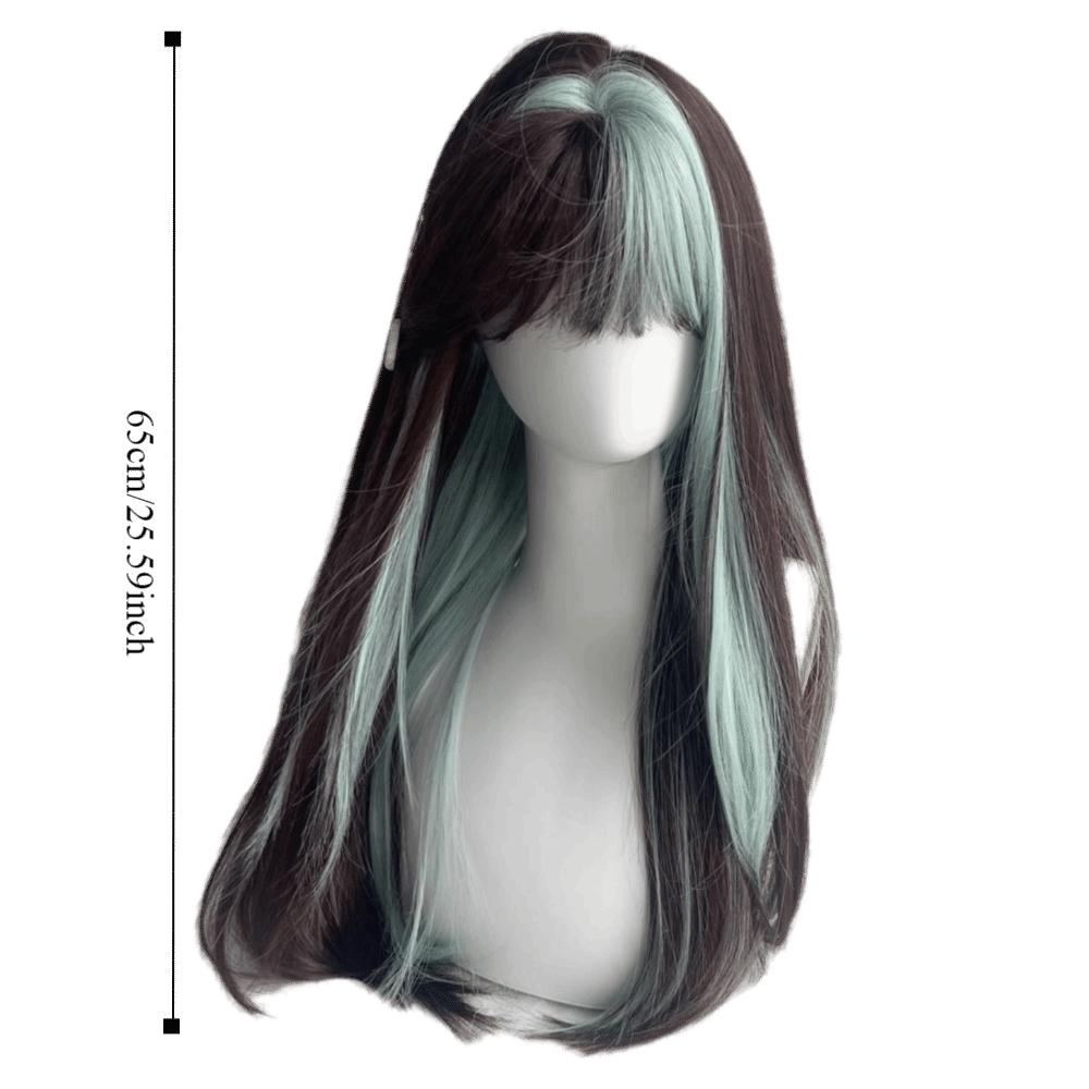 Cosplay Ombre Mint Green Brown Hair Fluffy Long Straight Wig with Bangs  Halloween