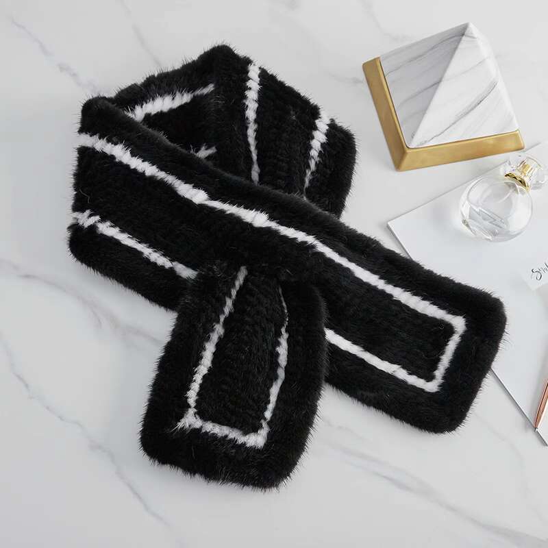 

Winter New Mink Fur Woven Scarf Women Fashion Fur Neck Warmer Genuine Mink Fur Scarf Shawl Fashion Thick Warm Fur collar Scarves 120cmx15cm чёрный