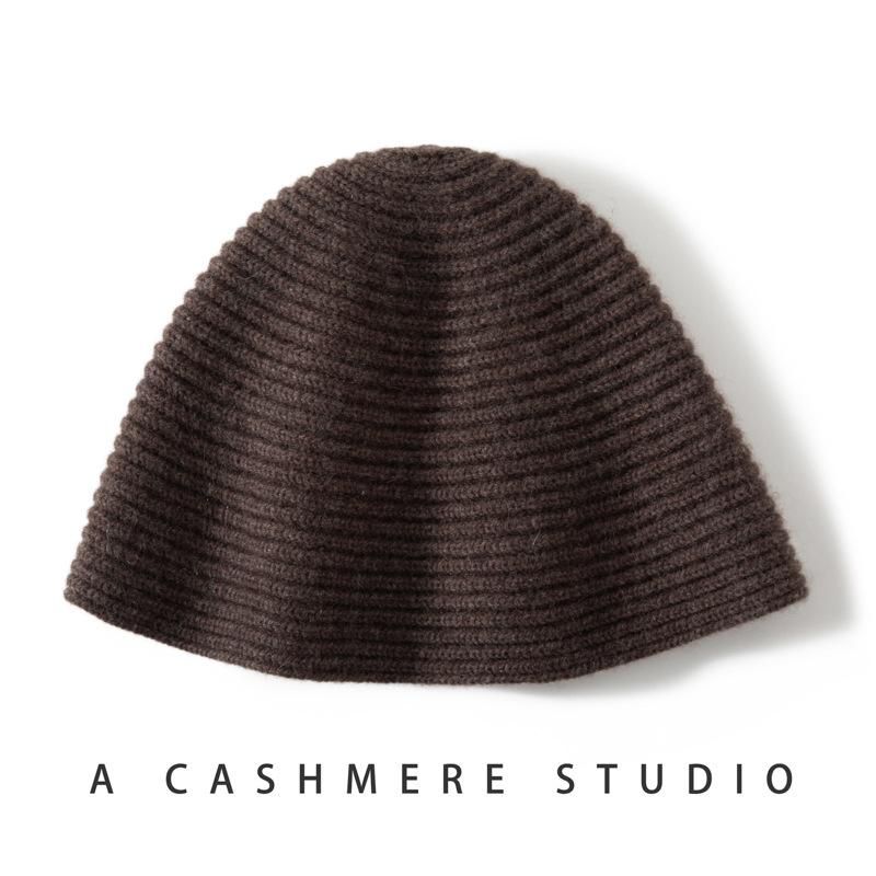 Autumn and Winter Cashmere Hat Women's Thickened Bucket Hat Showing Face Small Bucket Hat Versatile Wool Knitted Basin Hat