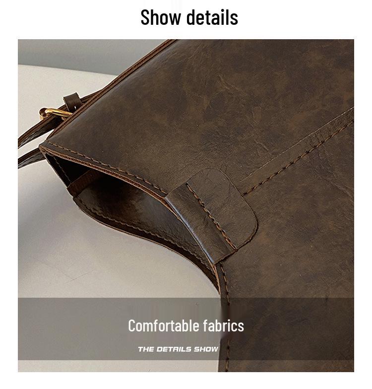 High-End Korean Retro Bucket Bag with Wide Strap - Versatile Crossbody for Autumn/Spring 2024