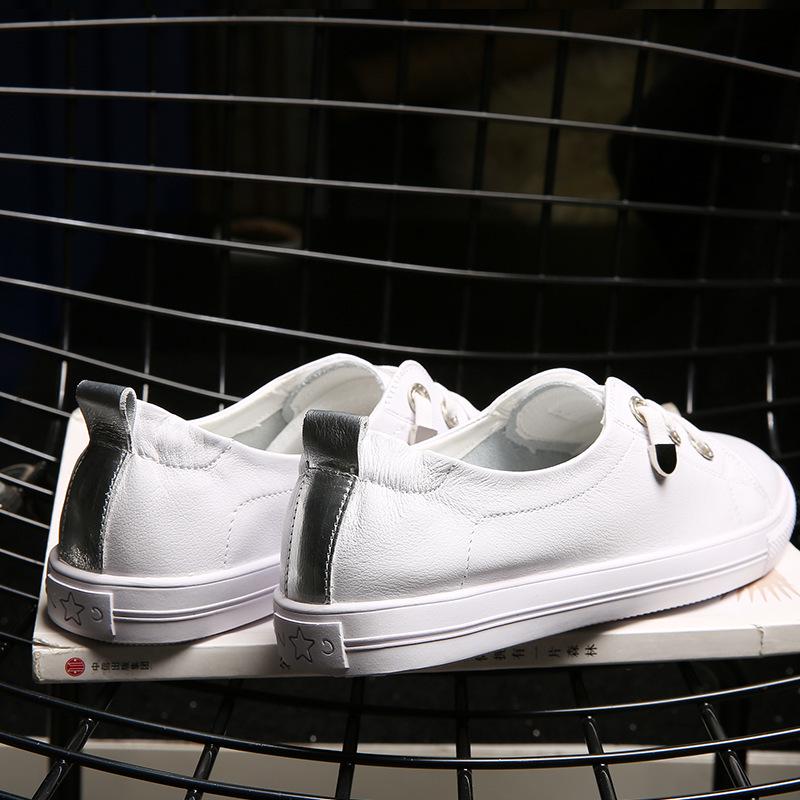 Women's White Genuine Leather Flats - 2023 Korean Style. Versatile, Trendy, Plus Size Casual Shoes for Spring/Summer.