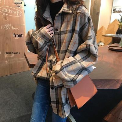 Damen Retro Plaid Plüschhemd - Herbst/Winter Langarmjacke