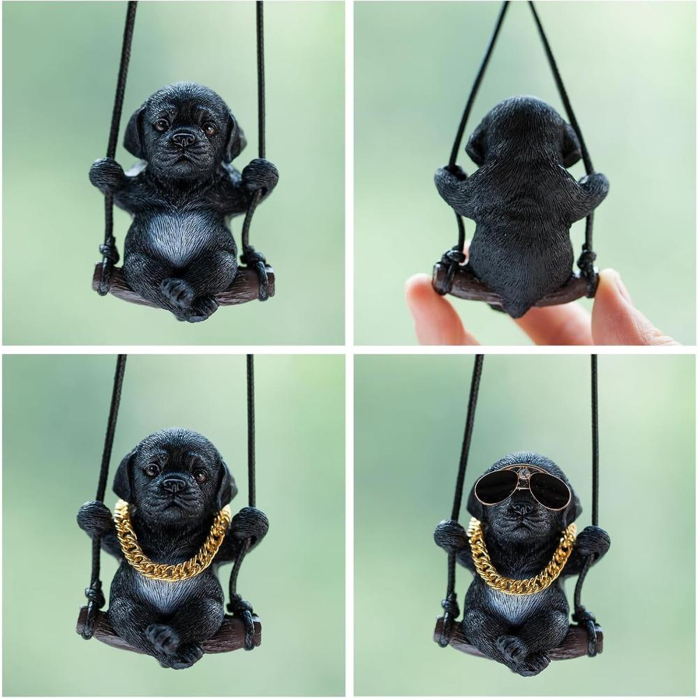 [Vibrant Labrador Retriever] Vibrant resin Labrador puppy, wearing glasses and a gold chain | Swinging on a rope, hanging decora
