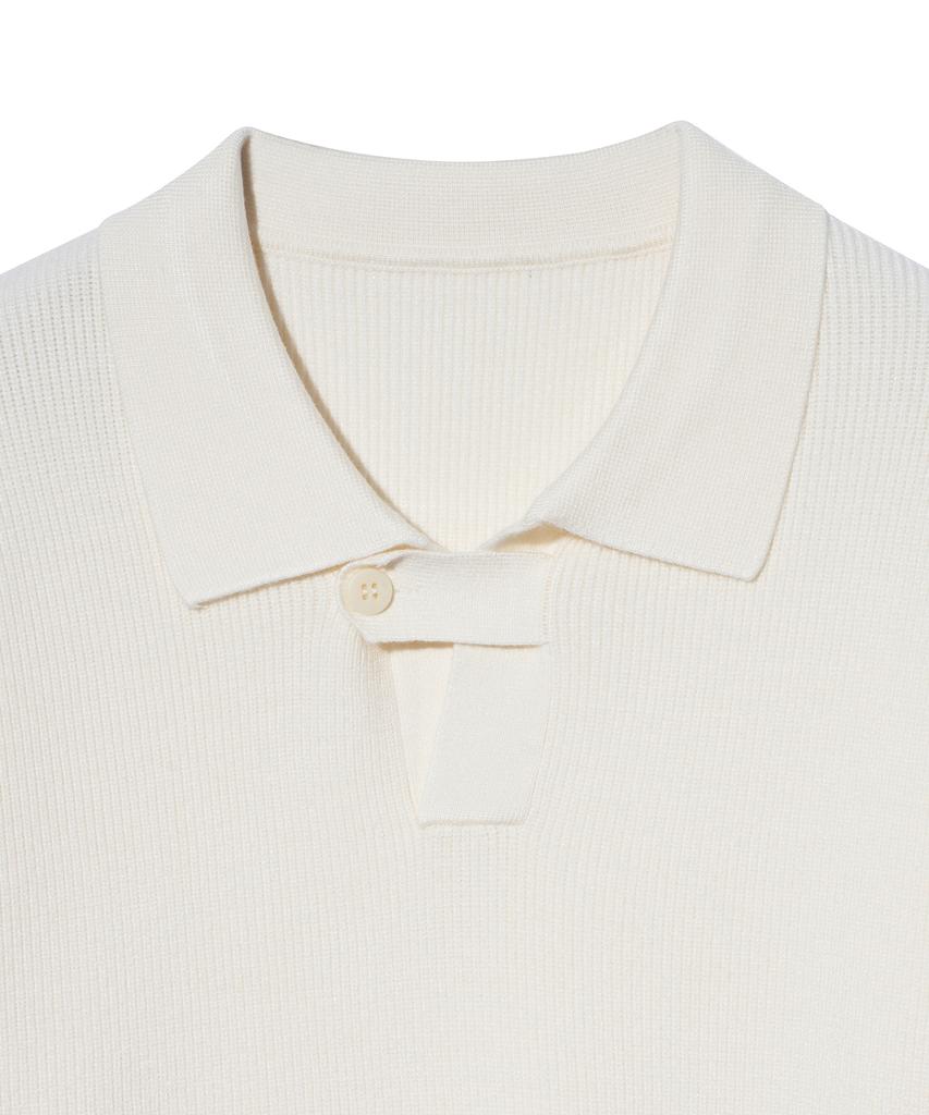 IRONYPORNO WHITELINE 86-Iroj367 Collar Placket Long Sleeve Knit Ivory