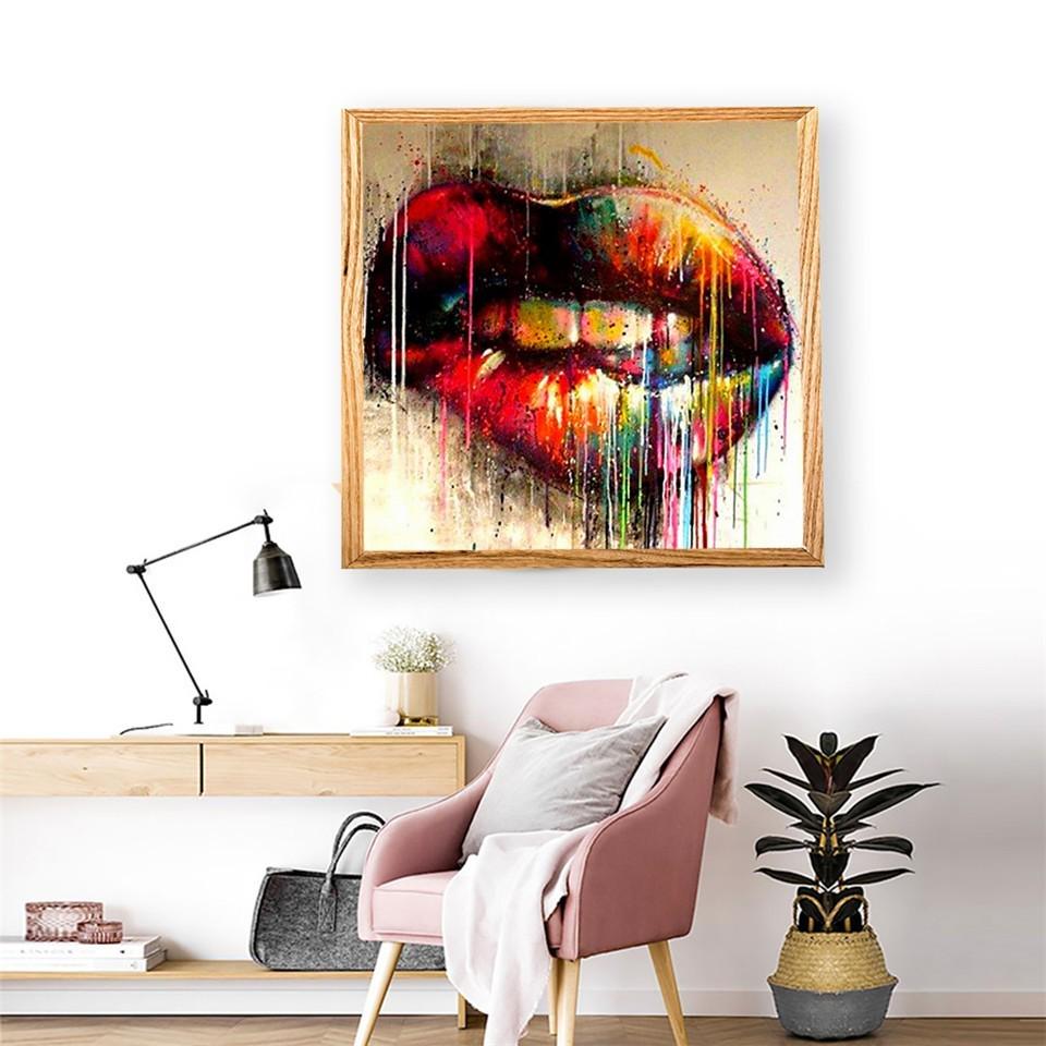Cross Stitch Diamond Painting Colorful Mouth Picture Of Rhinestones Diamond Embroidery