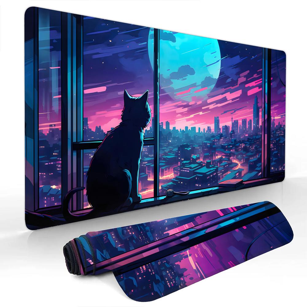 Giant Blue Moon and Cat large Mouse Pad Gaming mats NonSlip Desk Mat mouse carpet with Stitched Edge HD printing Office mat