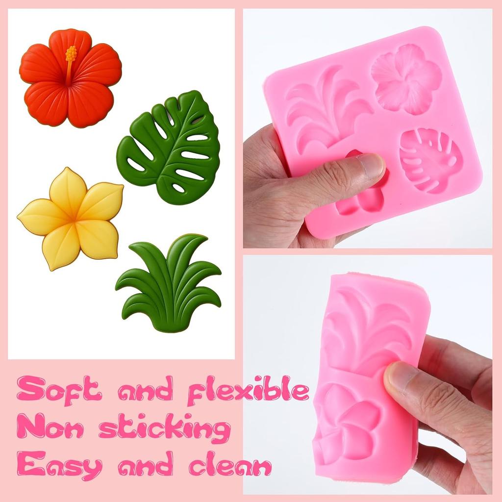TIESOME 2 Pieces Tropical Flowers Leaves Silicone Mold, Plumeria Hibiscus Leaf Chocolate Fondant Mold Flower Monstera Leaf Molds for DIY Chocolate