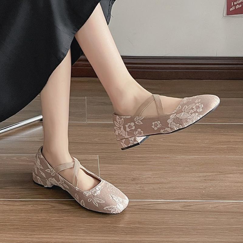 Summer Shoes Ladies Square Toe Female Footwear Casual Sneaker Shallow Mouth Autumn 2025 Retro Dress Fall New Flat Elastic Band