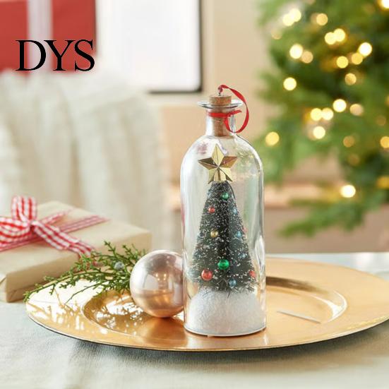 Festive Message Bottle Ornament Christmas Tree in A Recordable Voice with Unique Keepsake Playback Cork Greeting Glass Snowy Scene Xmas Gift