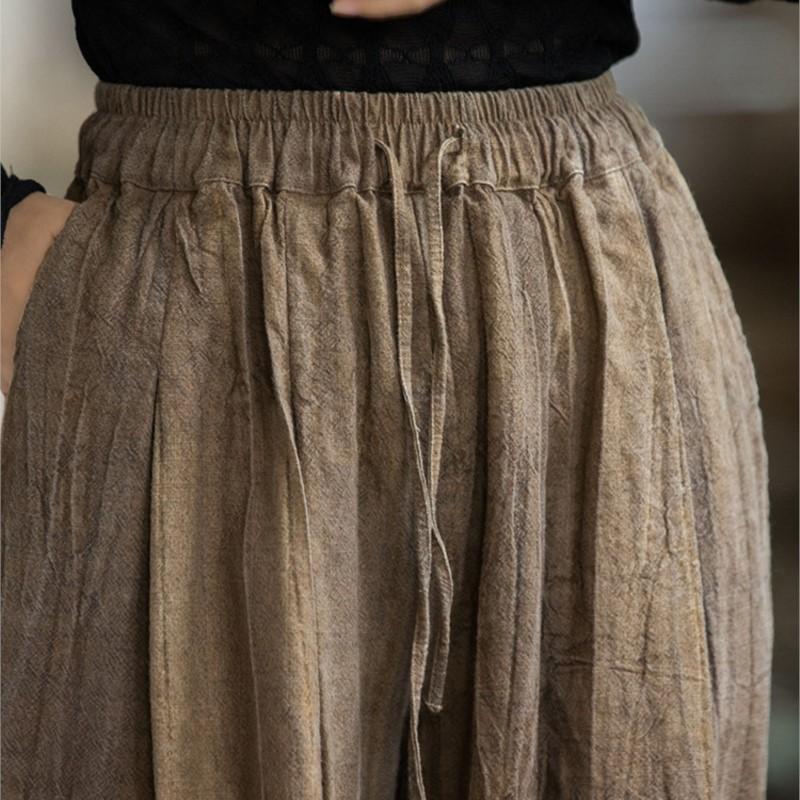 Johnature Pantalones casuales de pierna ancha para mujer, pantalones tie-dye de cintura elástica, otoño, bolsillos, cinturón, pantalones largos