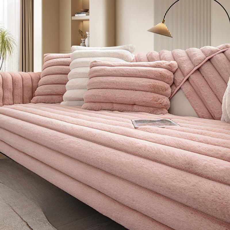 Plush Winter Sofa Cushion Non-Slip Solid Wood Leather Sofa Cover Simple and Light Luxury High-End Cushion