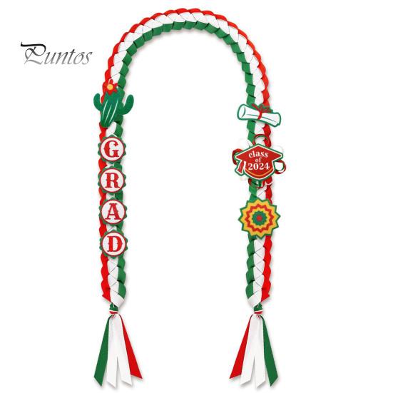 Graduation Wreath Ribbon Lei 2024 Handmade Double Braided Bracelet Necklace Garland with Glitter Pins Congrats Grad Gifts for Him Her High School