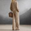 Europäischer & Amerikanischer Damen Leichter Brauner Leopardendruck Schlank Geschnittener Retro Anzug - Langärmliges Oberteil & Hose