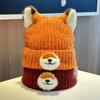 Cartoon Design Pullover Hats Thickened Winter Beanies Y2K Fox Ears Beanies  for Women and Men