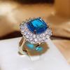 2026 European and American Retro Temperament Ring Women's Full Diamond Sapphire Light Luxury Sea Blue Zircon Women's Ring