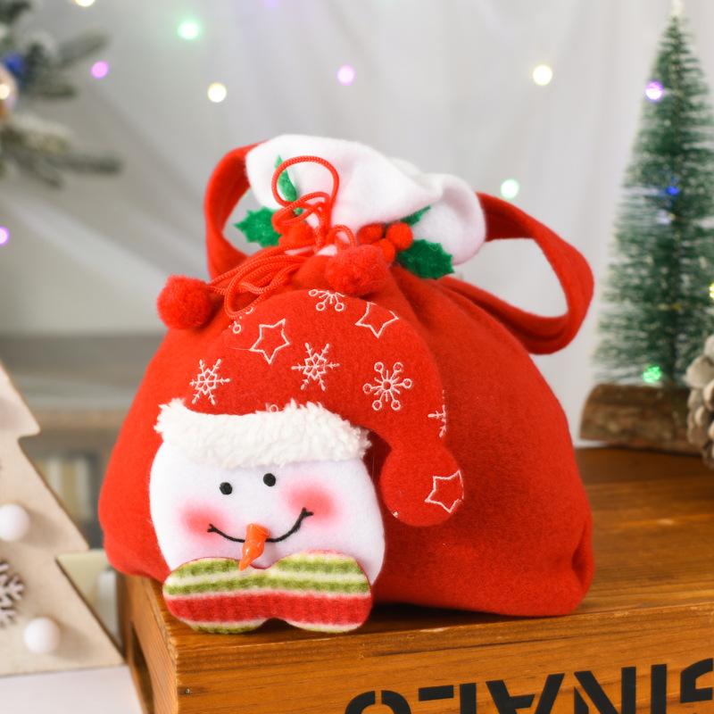 Christmas Creative English Apple Bag Cartoon Old Man Snowman Children's Gift Candy Bag Flannel Red Handbag