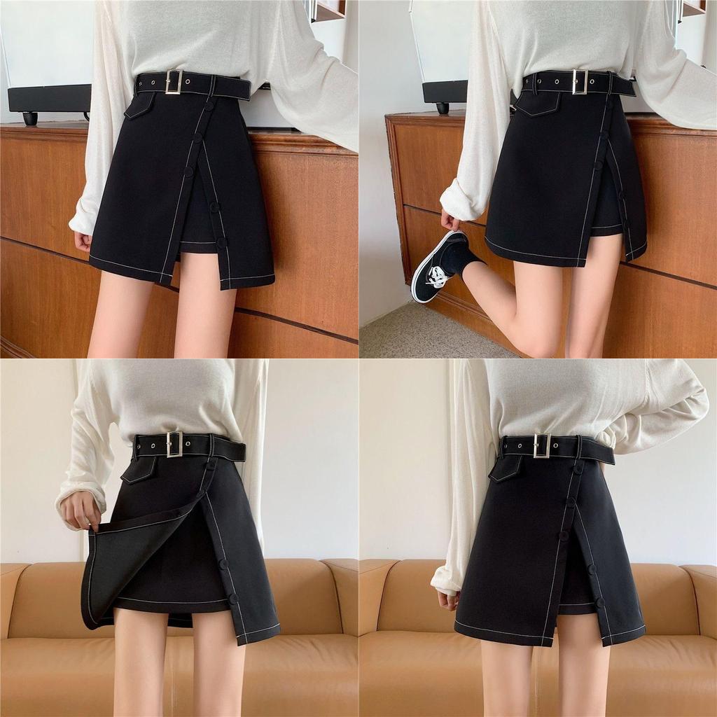 Elegant High Waist Slimming Short Skirt With Decorative Stitching For Women Spring Fashion