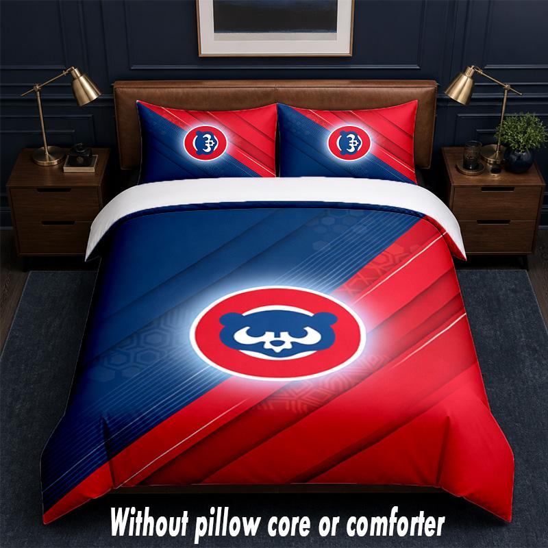 Chicago Cubs Design Bed Bedding Set 1 Duvet Cover + 2 Pillowcases Soft Breathable Household Bed Linens