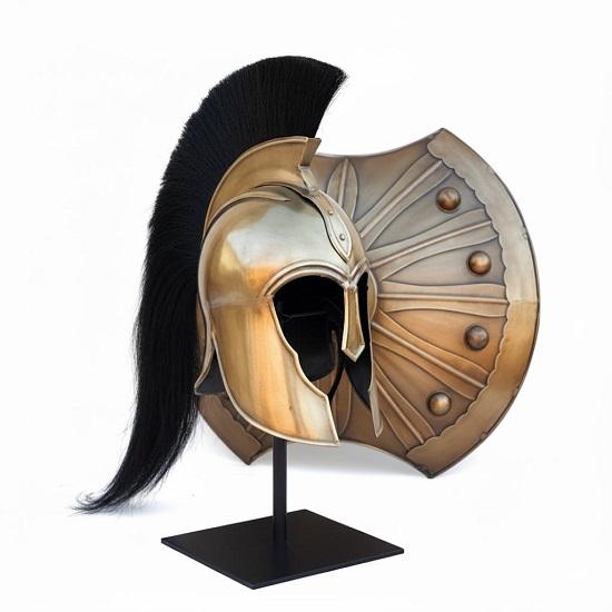 Medieval Troy Trojan Shield and Achilles Helmet, Spartan Greek Warrior Costume, Handmade Cosplay Roleplay Historical Replica Armor