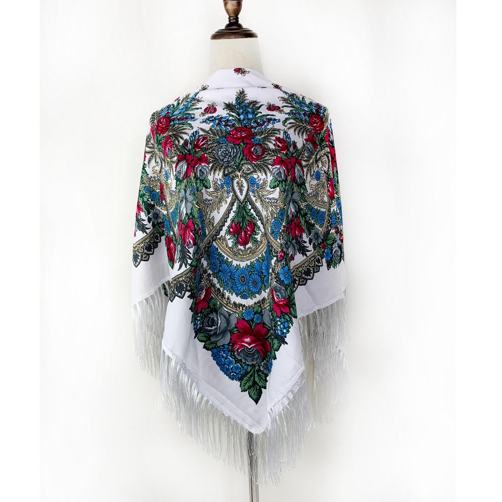 Luxury Floral Print Russian Scarf Women Retro Fringed Square Bandana Scarves Ukrainian Shawl Babushka Handkerchief Head Wraps