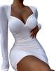 2022 Women's Fashion: European & American Autumn Square Neck Long Sleeve Low-Cut Bodycon Dress