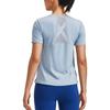 Under Armour Rush Solid Back Mesh Crew Neck Short Sleeve T-Shirt Women Tops Harbor-Blue 1379043-465