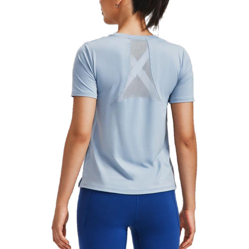 Under Armour Rush Solid Back Mesh Crew Neck Short Sleeve T-Shirt Women Tops Harbor-Blue 1379043-465
