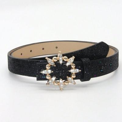 Fashion Bling Bling Sparkling Rhinestone Belt Versatile Luxury Brand Design Slide Buckle Belt Glitter PU Leather Belt Women