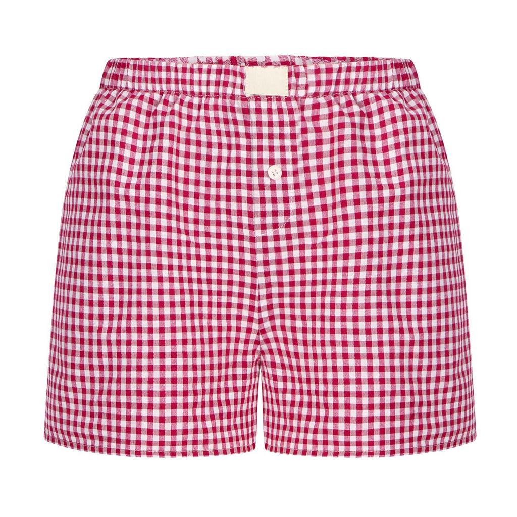 Women's High Waisted Casual Elastic Loose Retro Checkered Shorts